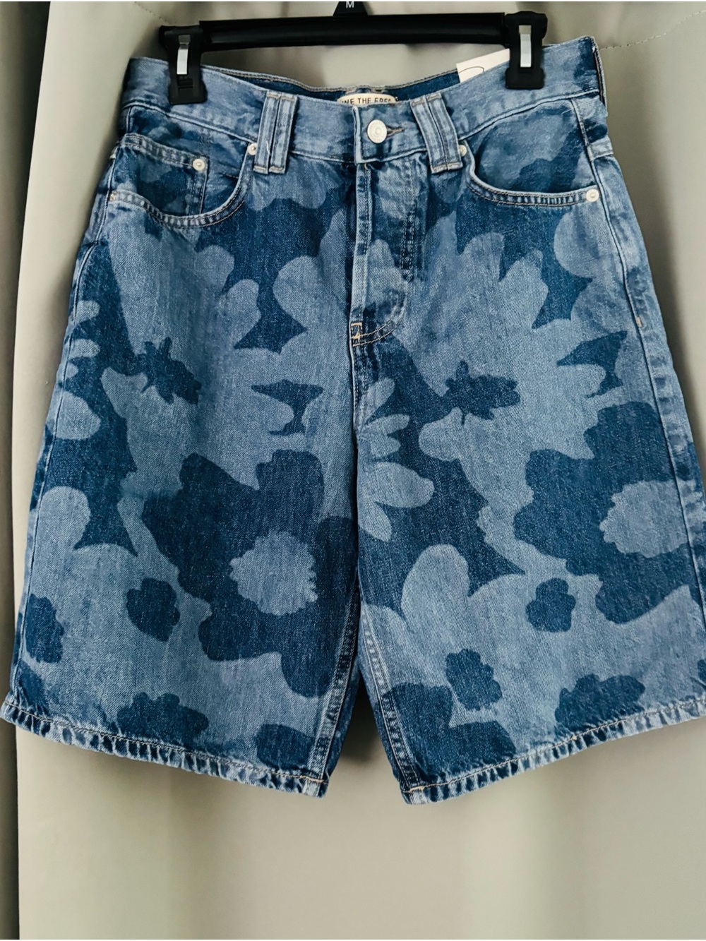 We the Free Two-Tone Blue Floral Denim Shorts (NWT!)